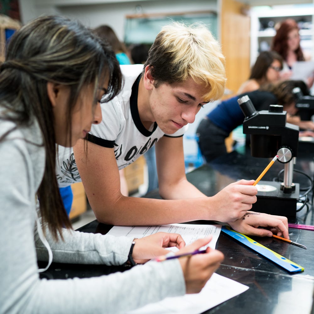 High school students collaborate in a science lab at Western New Mexico University.