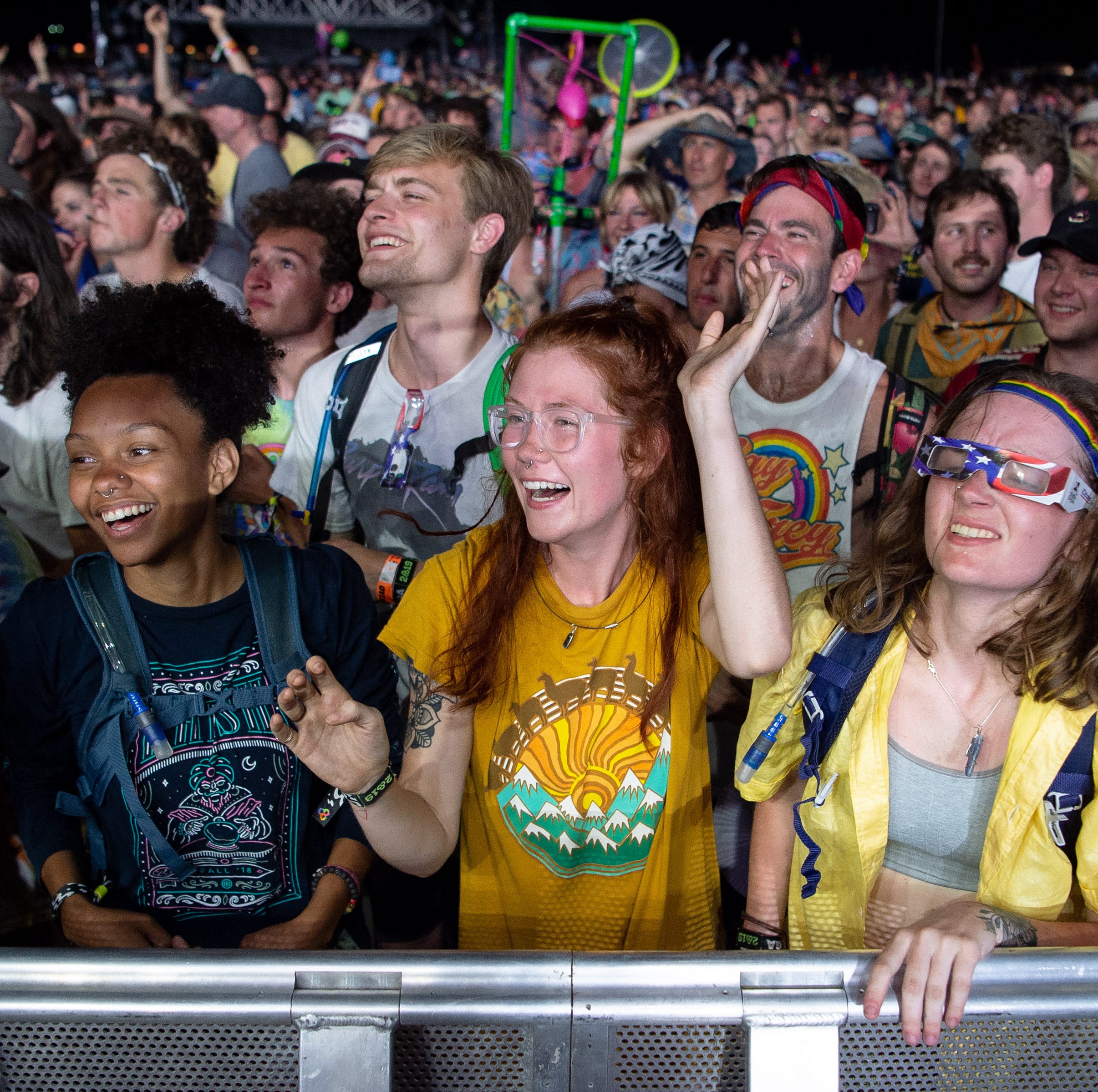 Fans react as Phish performs at the Bonnaroo Music and Arts Festival in Manchester, Tenn., Sunday, June 16, 2019.