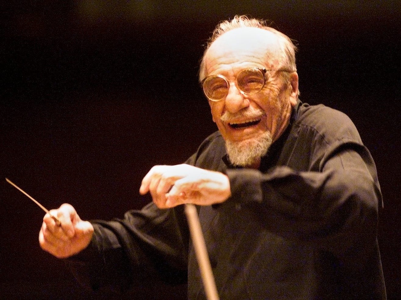 Mitch Miller, bandleader, conductor and producer in conducting students at the Eastman School of Music in 1999