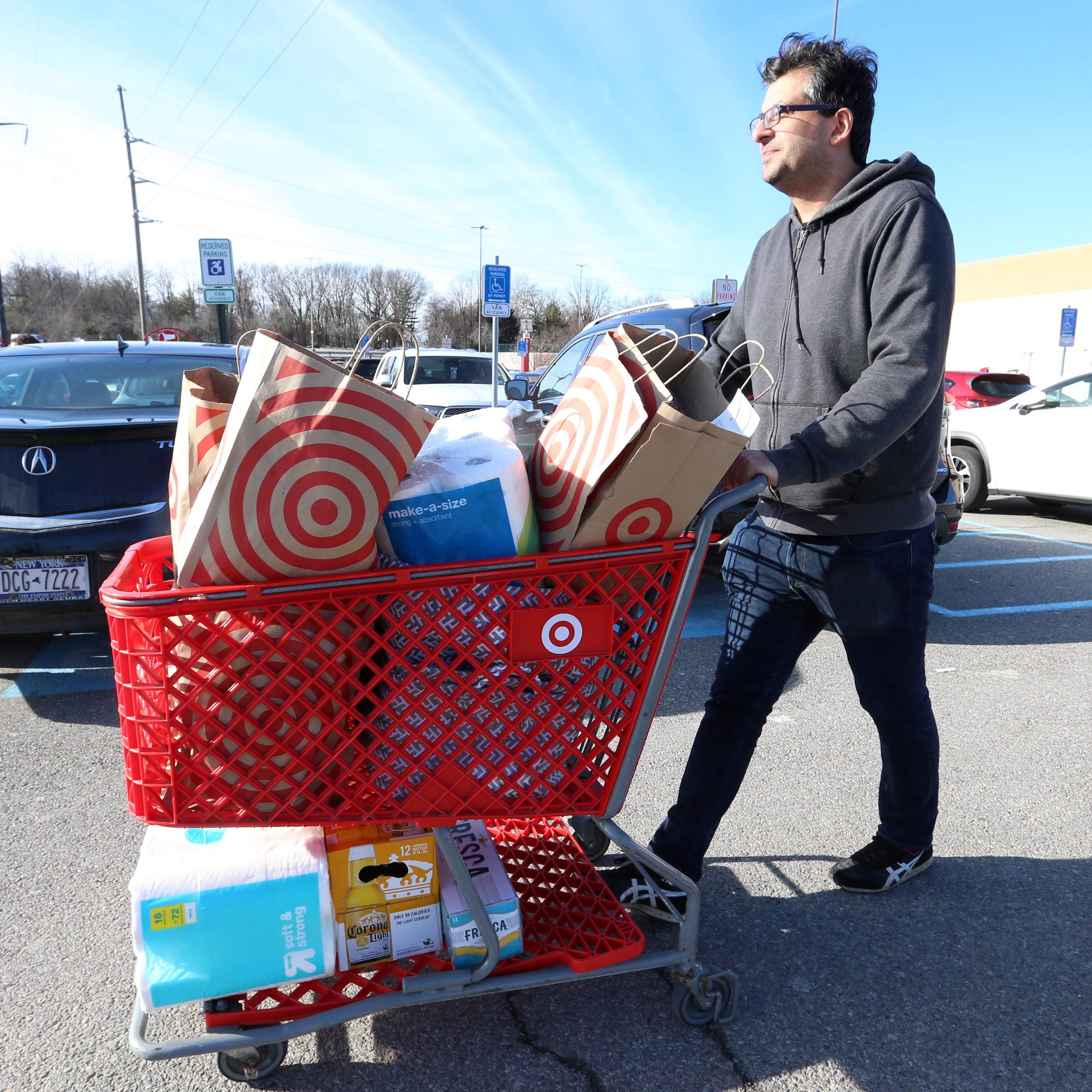 Nick Wise of the Town of Poughkeepsie wheels his items from Target on January 2, 2020. Dutchess County's plastic shopping bag ban began in on January 1st. 