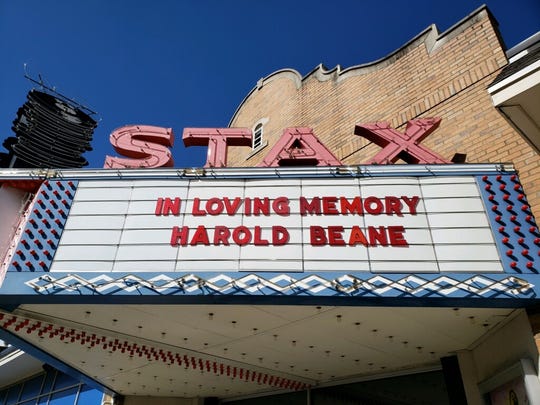 The marquee of the Stax Museum paying tribute to the late Harold Beane.