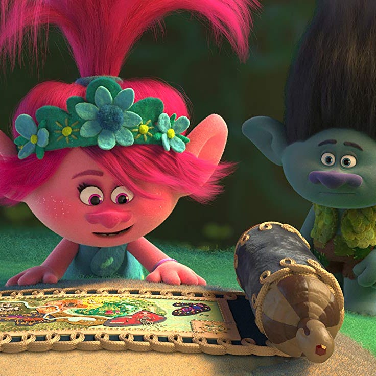 Characters voiced by Anna Kendrick and Justin Timberlake in "Trolls World Tour."