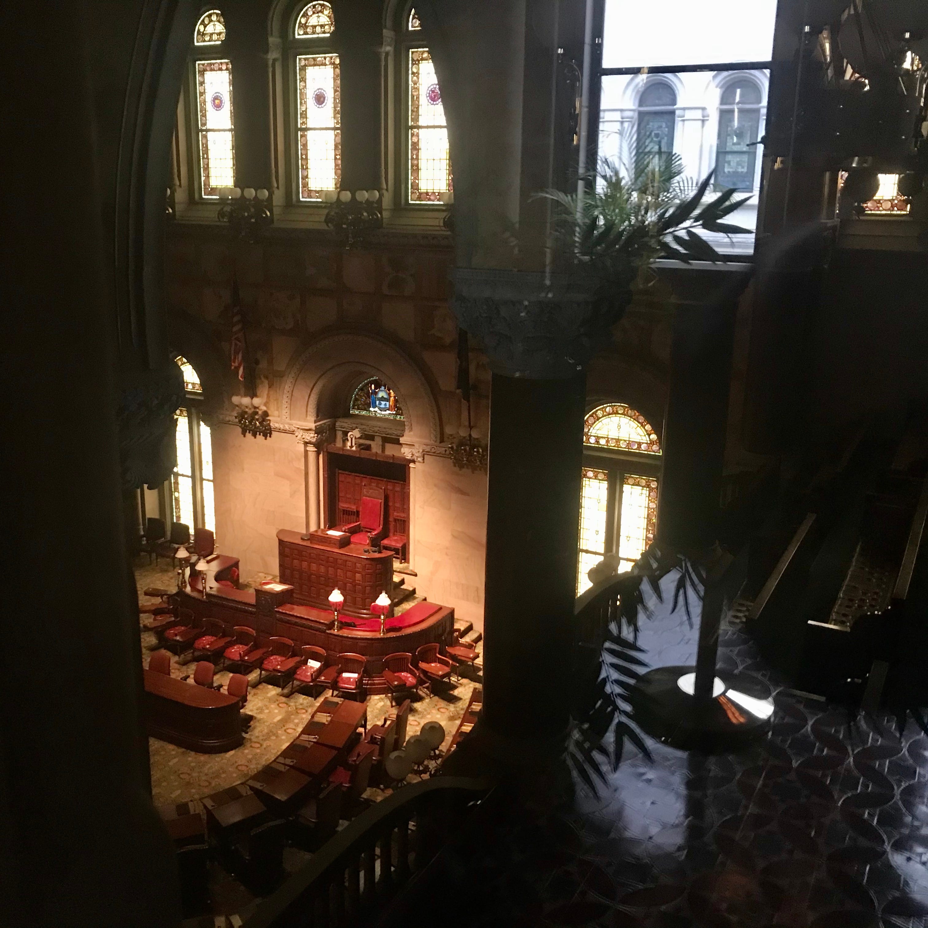 The New York State Senate chamber sits empty on March 17, 2020, amid a statewide coronavirus outbreak.