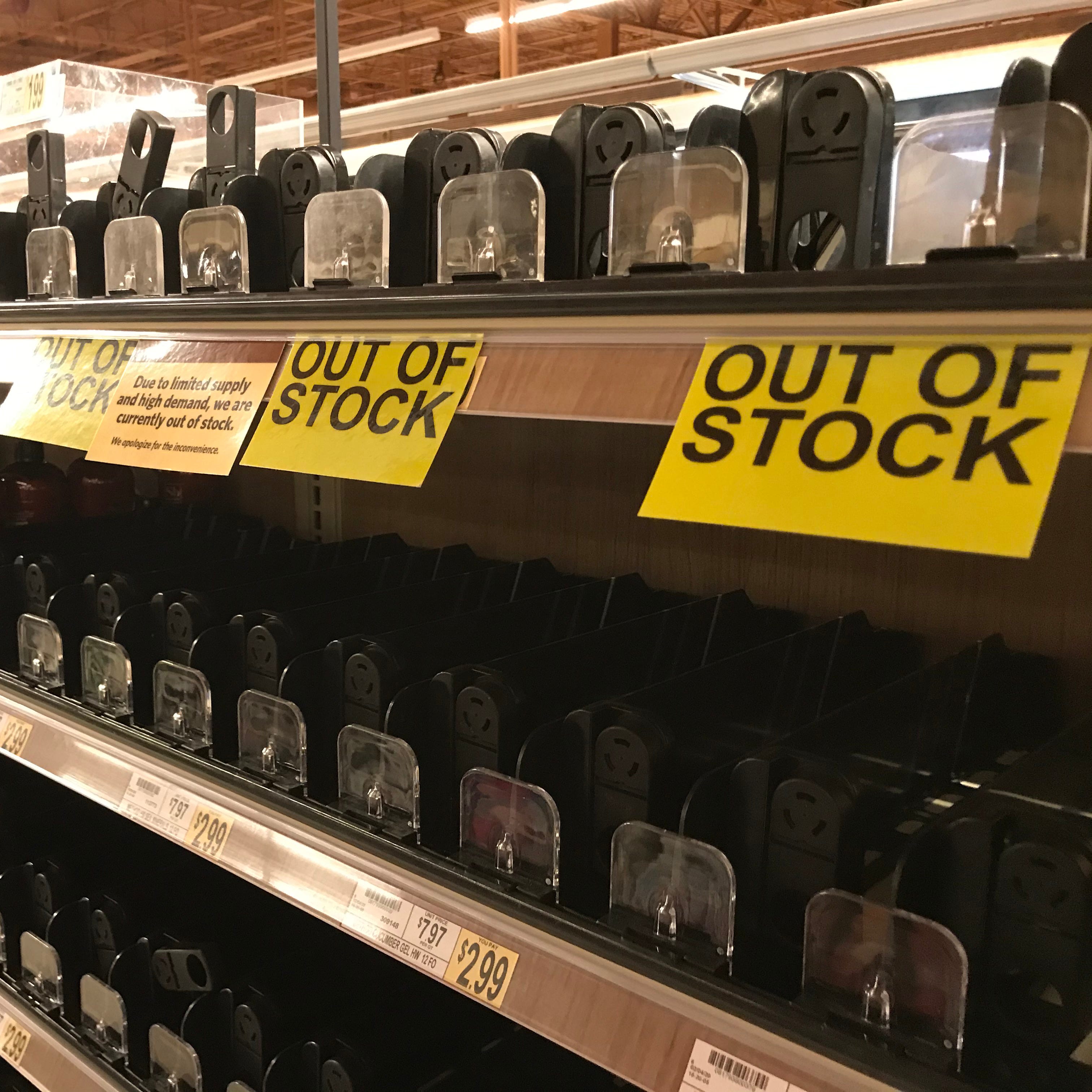 Hand sanitizer is completely gone and liquid soap is not far from being sold out at the Pittsford Wegmans on March 10, 2020.