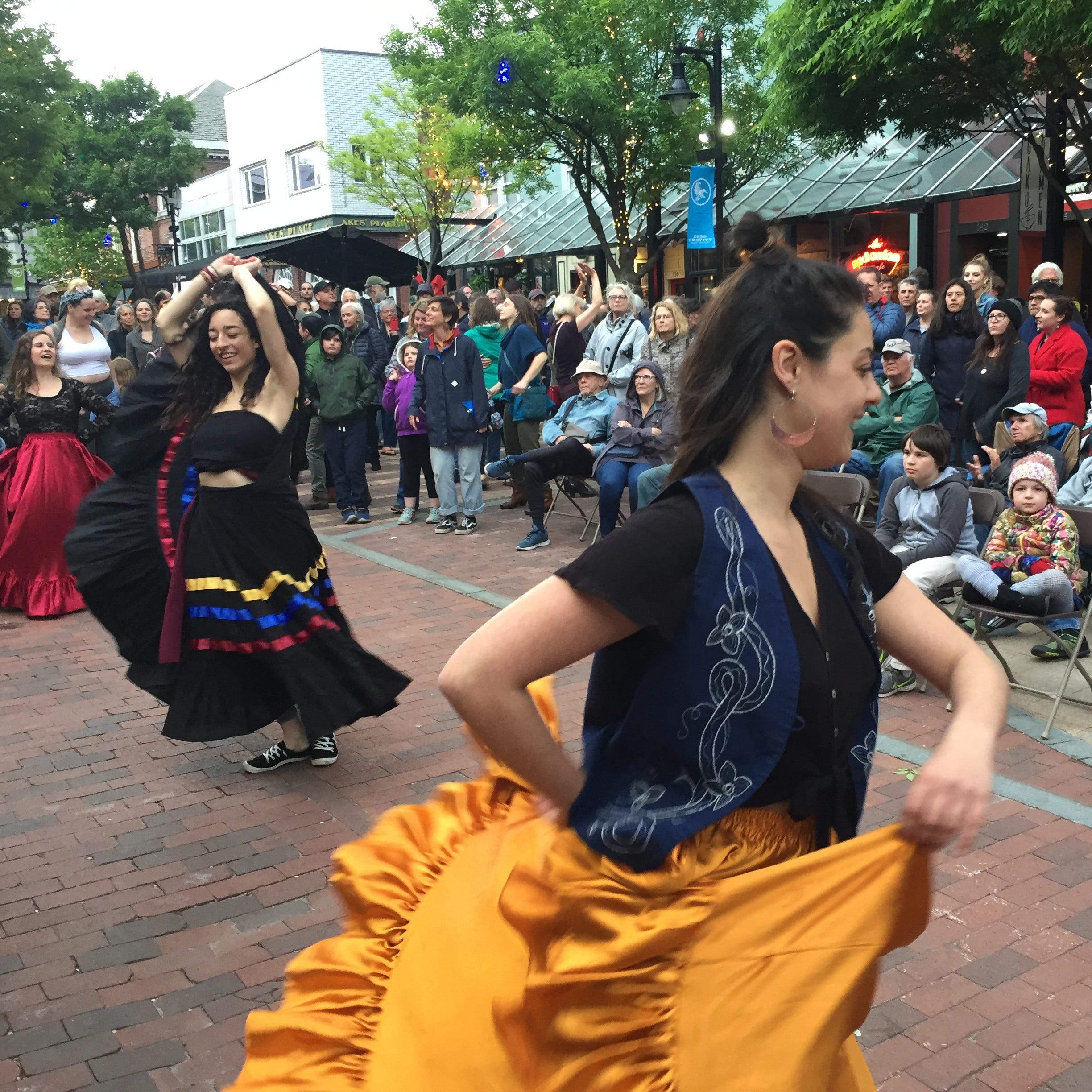 Dancers twirl during the concert by Mal Maiz on the Church Street Marketplace during the Burlington Discover Jazz Festival on June 4, 2019.