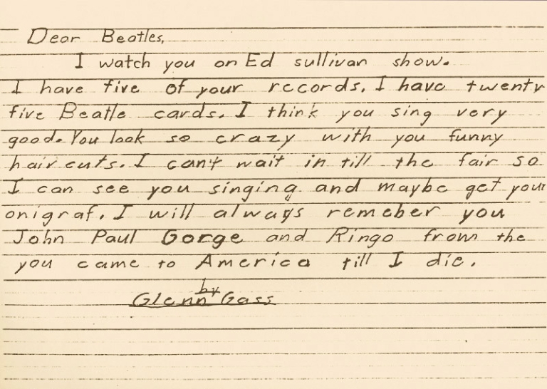 Glenn Gass' letter to The Beatles he wrote as a young child