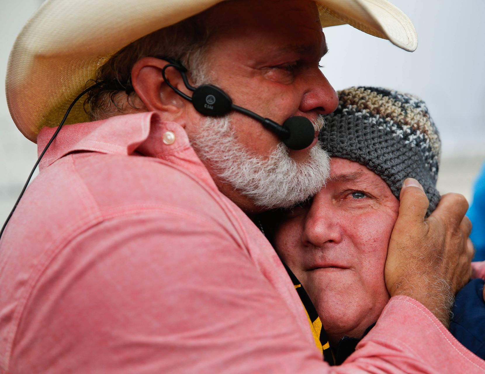 Pastor Leon Birdd consoled a member of his congregation during S.O.U.L. Church's last service on the downtown Dallas lot on Dec. 29, 2019.